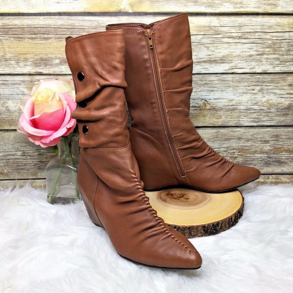 Pazzo Taos 2 Lori Brown Leather Pleated Ankle Boot